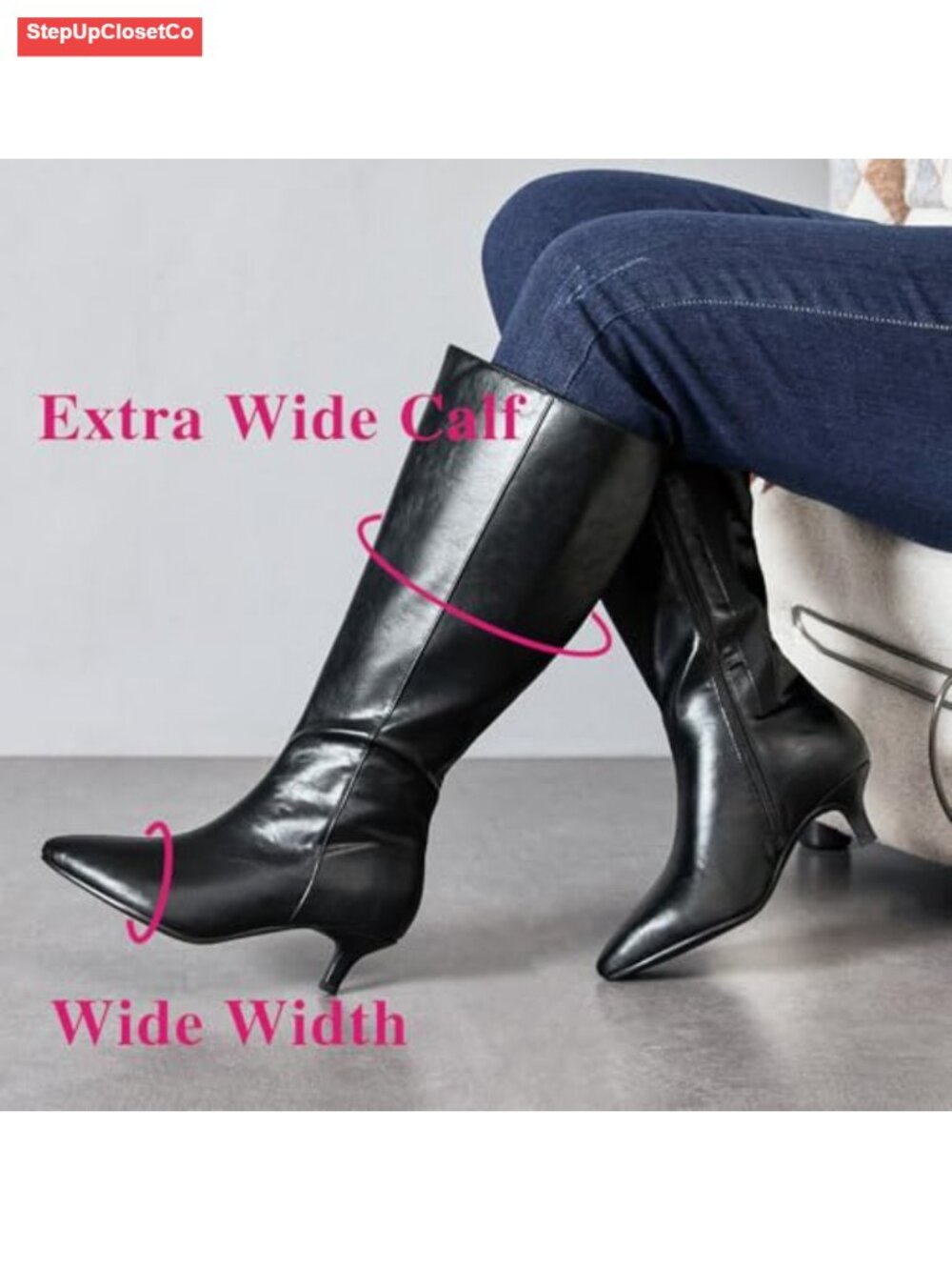 Wide Calf Knee High Boots Memory Foam Faux Leather Riding Boots - Picture 2 of 6